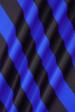 Темно-синий повседневный комплект из двух предметов в полоску с уздечкой и V-образным вырезом с длинными рукавами