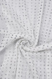 Blanco Sexy Patchwork Perforación caliente Transparente Sin espalda Hendidura Correa de espagueti Sin mangas Dos piezas