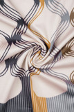 Abrikoos Casual print Basic O-hals jurken met lange mouwen