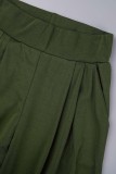 Tinta verde moda casual sólido retalhos regular cintura alta convencional cor sólida bottoms