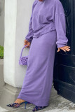 Purple Casual Solid Basic O Neck Long Sleeve Two Pieces