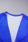 Diepblauwe, casual gestreepte frenulum met V-hals en lange mouwen, twee stukken