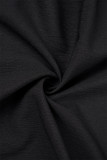 ブラック カジュアル ソリッド パッチワーク ターンダウン カラー ロング スリーブ ドレス