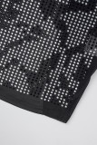 Zwarte sexy patchwork hete boren uitgeholde mouwloze jurkjurken met O-hals