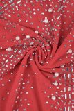 Rote sexy Patchwork-Kleider mit heißem Bohren, rückenfrei, Schlitz, schrägem Kragen, ärmellos