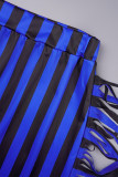 Dos piezas de manga larga con cuello en V y frenillo a rayas informales en azul profundo