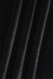 Schwarz Sexy Casual Solid Frenulum Schlitz V-Ausschnitt Plus Size Zweiteiler
