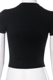 Черные повседневные базовые футболки с круглым вырезом с принтом