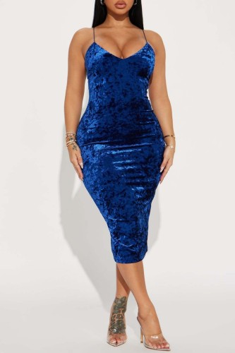 Royal Blue Sexy Casual Solid Backless Spaghetti Strap Sleeveless Dress Dresses