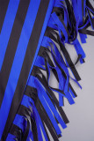 Темно-синий повседневный комплект из двух предметов в полоску с уздечкой и V-образным вырезом с длинными рукавами