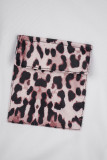 Preto casual leopardo patchwork gola com zíper manga comprida duas peças