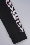 Colletto con cerniera patchwork leopardato nero casual manica lunga due pezzi