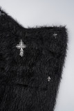 Zwarte casual effen patchwork skinny conventionele patchworkbroek met middelhoge taille