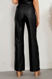 Negro Casual Retazos lisos Abertura Regular Cintura alta Convencional Color sólido Pantalones