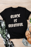 ブラックカジュアルストリートプリントパッチワークレターOネックTシャツ