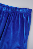 Azul Royal Sexy Casual Sólido Frênulo Fenda V Pescoço Plus Size Duas Peças