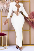 Weiße sexy solide durchsichtige lange Kleider mit O-Ausschnitt