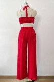 Red Casual Solid Backless Strapless Sleeveless Two Pieces
