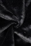 Vêtement d'extérieur à col à capuche avec fermeture à glissière solide décontracté noir