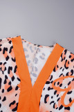 Oranje casual print patchwork V-hals grote maat twee stuks