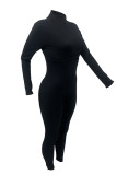 Black Casual Solid Basic Turtleneck Skinny Jumpsuits