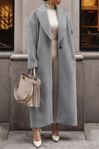 Grey Casual Solid Cardigan Turndown Collar Outerwear