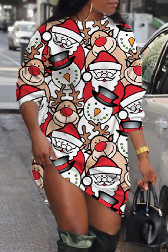 Khaki Casual Print Basic O Neck Long Sleeve Dresses