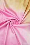 Abito stampato rosa elegante con stampa patchwork ad alta apertura con cinturino per spaghetti Abiti taglie forti