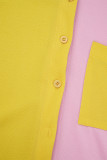 Gul Casual Color Block Patchwork Pocket Buckle Shirt Krage Långärmad Två delar