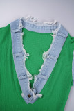 Green Street Solid Patchwork hög öppning V-hals långa klänningar