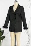 Prendas de abrigo con cuello vuelto y botones de patchwork sólidos casuales negros