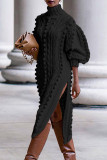 Black Casual Solid Patchwork High Opening Turtleneck Straight Dresses