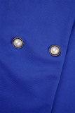 Patchwork solido casual blu scuro con abiti a maniche lunghe con colletto rovesciato e cintura