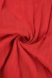 Rotes, lässiges, einfarbiges Patchwork-Zweiteiler mit plissiertem V-Ausschnitt und Übergröße