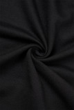 Robes noires à manches longues et col à capuche avec fente et cordon de serrage en patchwork imprimé de rue