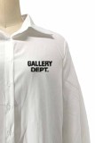 Vestidos elegantes brancos com estampa de letras com gola aberta e camisa