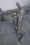 Голубые повседневные базовые джинсовые узкие юбки с высокой талией