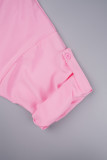 Robes de robe de chemise à col rabattu en patchwork uni décontracté rose