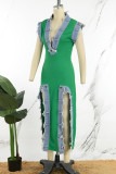 Длинные платья Green Street в стиле пэчворк с высоким вырезом и V-образным вырезом
