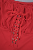 Robes à manches longues imprimées décontractées rouges à épaules dénudées