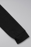 Vestidos de manga comprida com estampa de rua preta patchwork cordão com fenda e gola com capuz