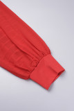 Rosso casual solido patchwork pieghettato scollo a V Plus Size due pezzi