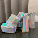 Silver Casual Daily Patchwork Square Out Door Wedges Shoes (Heel Height 5.12in)