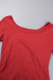 Red Casual Basic U Neck Long Sleeve Two Pieces