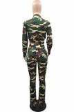 Green Street Camouflage Print Letter Zipper Collar Long Sleeve Two Pieces
