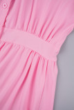 Robes de robe de chemise à col rabattu en patchwork uni décontracté rose