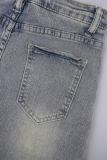 Hellblaue, legere, schlichte, schmale Jeansröcke mit hoher Taille