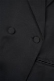 Black Casual Solid Patchwork Buttons Turn-back Collar Outerwear