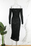 Черные сексуальные однотонные прозрачные платья с открытыми плечами и длинными рукавами