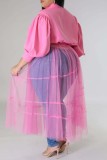 ローズレッドカジュアルソリッドパッチワーク小帯ターンダウンカラーシャツドレスプラスサイズのドレス